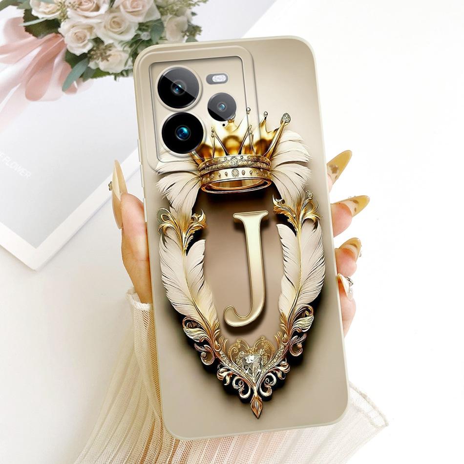 For Realme GT 7 Pro Feather Crown Initial Letter Phone Case For Realme GT7 Pro RMX5010 Soft Silicone Covers Bumpers