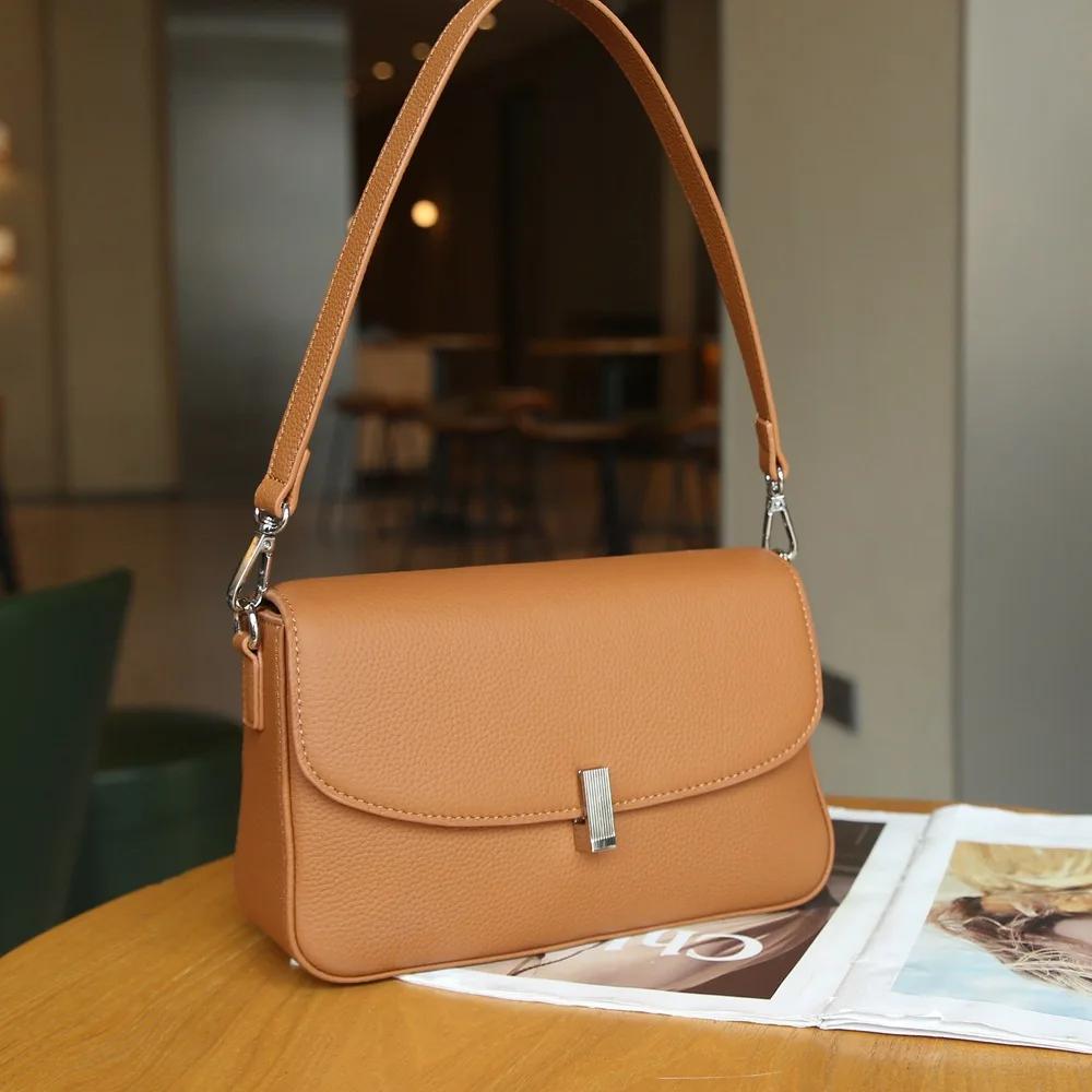 Women's Handbag  New Genuine Leather Versatile Small Square Bag Head Layer Cowhide Underarm Bag High Quality Shoulder Bag