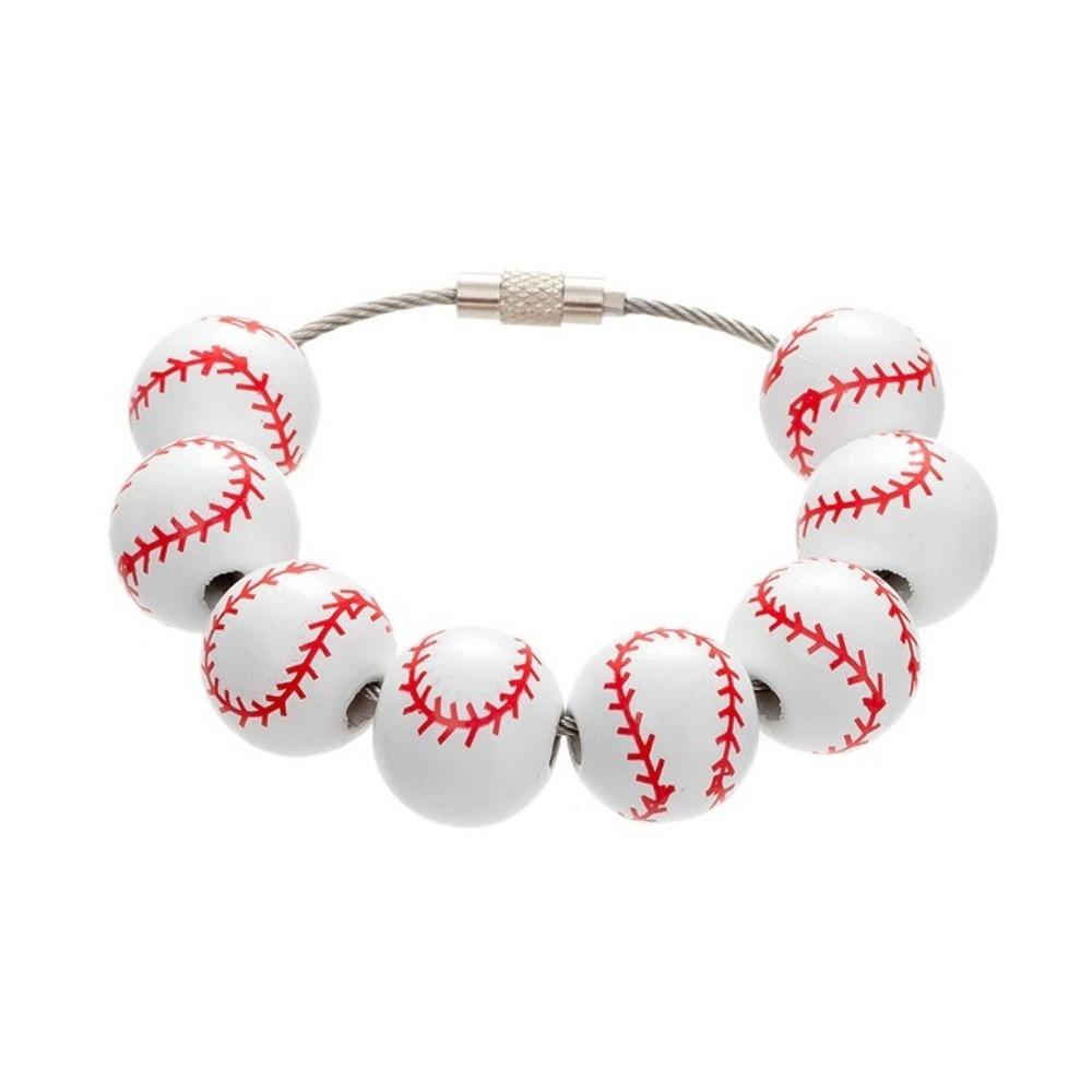 

Decorative Baseball Bag Charm Wooden Football Key Ring Creative Sports Ball Keychain Tote Decor Style A
