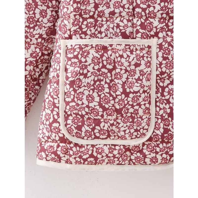 DAFIFY Women's Fashion Casual Flower Pattern Print Autumn Winter Long Sleeve POLO Neck Jackets & Coats