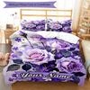 3PC Custom Name Purple Roses Garden Bedding Set Duvet Cover Closure Includes 1 Duvet Cover & 2 Pillowcases for Bedroom