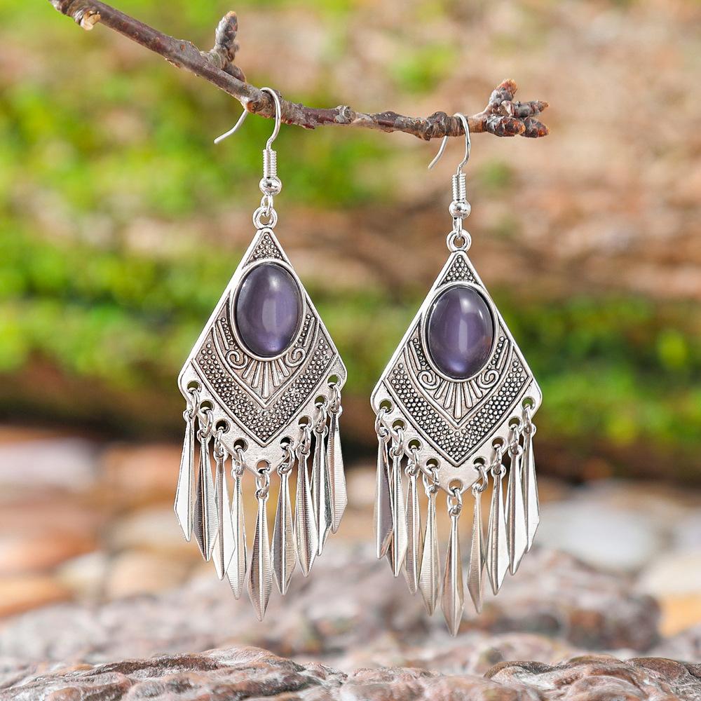 Fashionable Diamond Shaped Earrings for Women, Retro Earrings with Tassel Earrings
