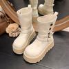 Kortstövlar med tjock sula och högre klack för dam 2025 ny höst Internetkändis explosion Martin-stövlar liten temperament tvåvägsstövlar