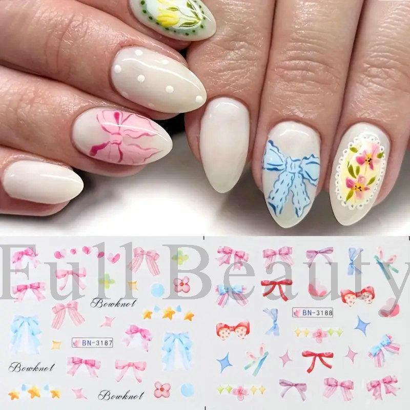 Nail Art Stickers, Cartoon Cute Childlike Colorful Streamer Bow Watermark Nail Stickers