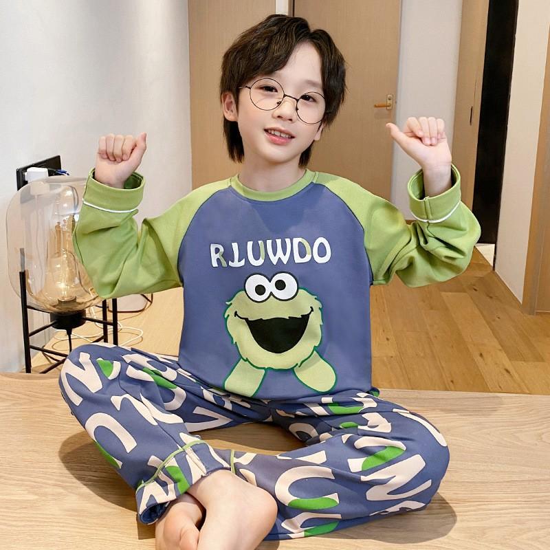 Boys Cotton Pajama Set Long Sleeve Cartoon Print Sleepwear Kids Ages 8 Fall Home Wear
