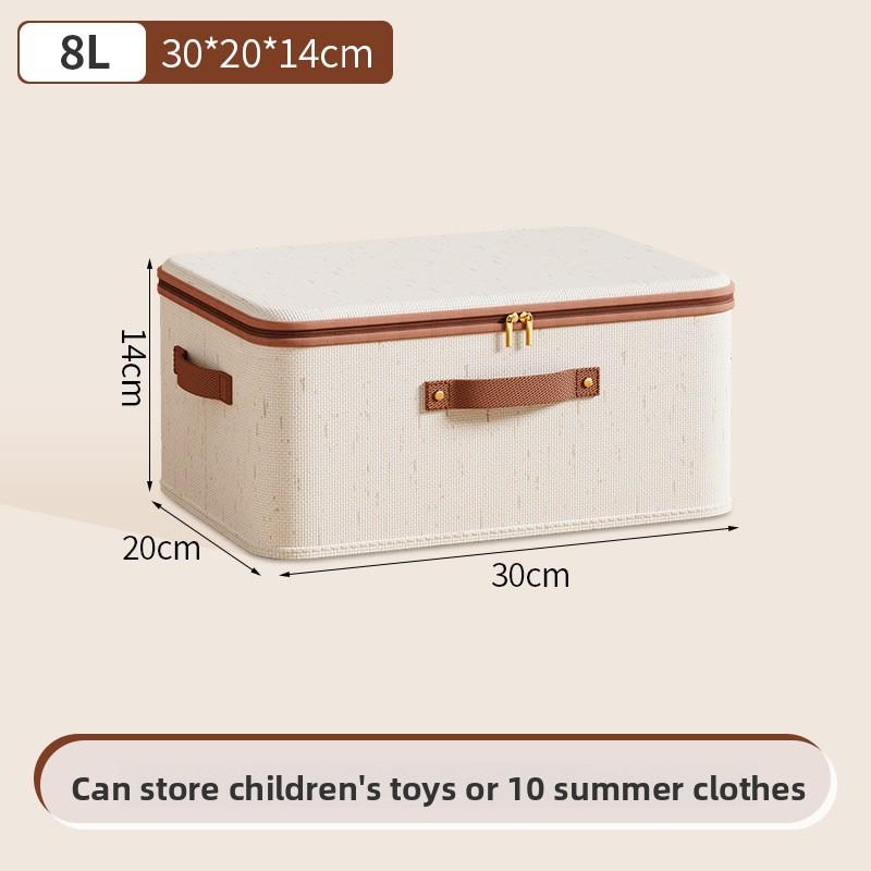 56L Large Capacity Linen Storage Box Double Zipper and Leather Handles Foldable Under-Bed Organizer with Lid for Clothes Storage Organizer