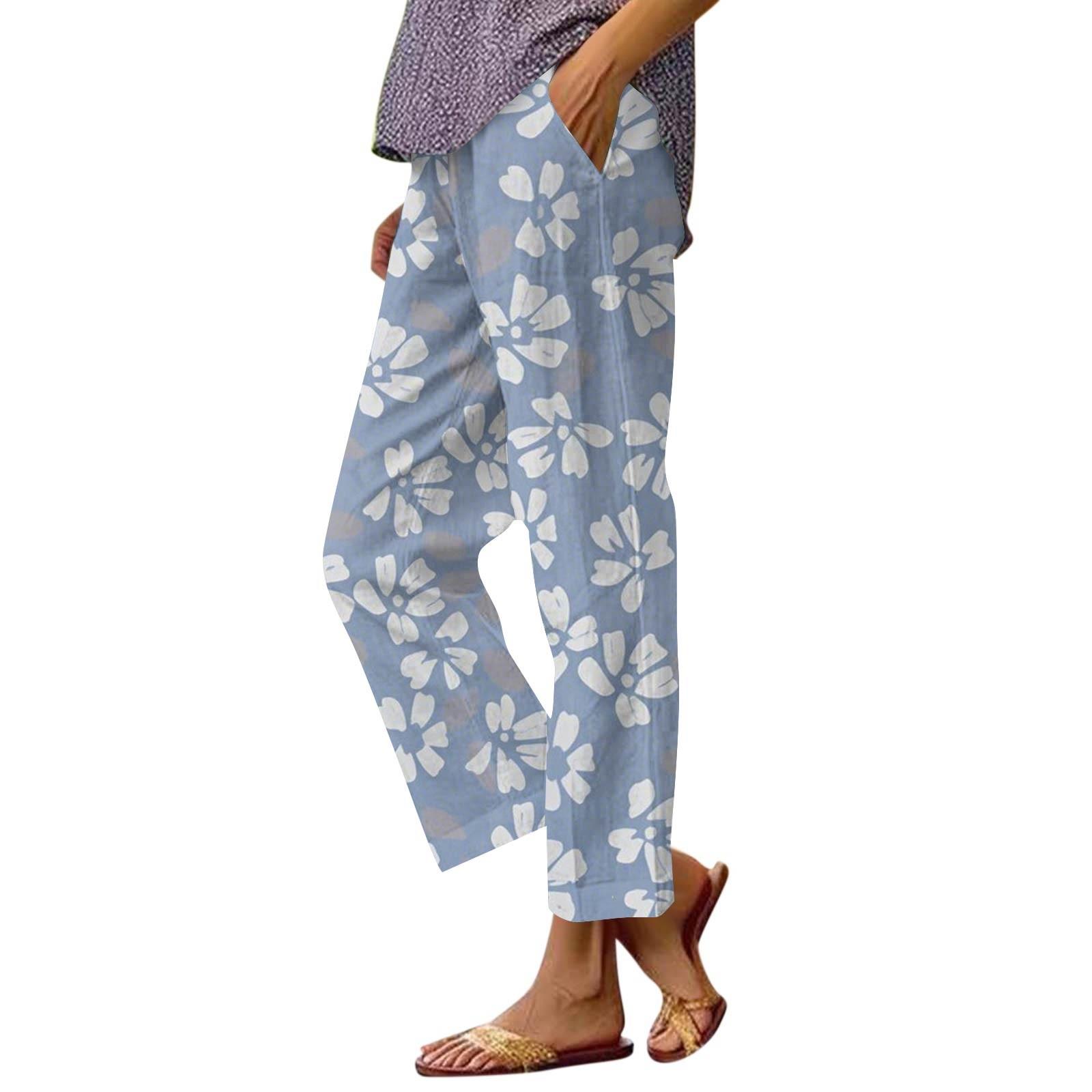 

Women s Casual Fashion Printed Straight Leg Pants Pants With Pockets L синій