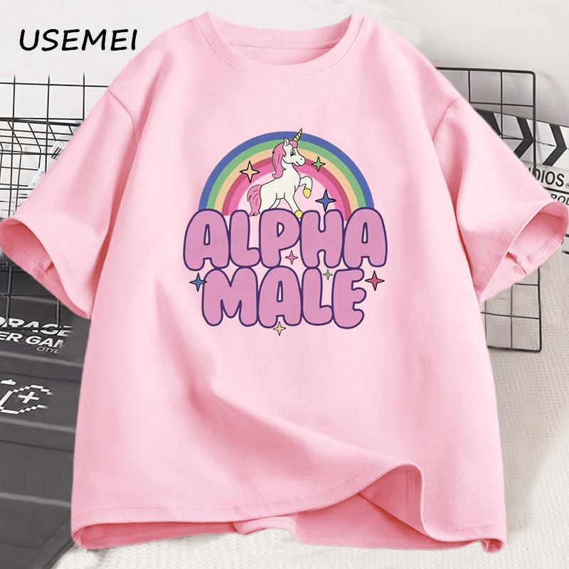 Alpha Male Unicorn Rainbow T Shirts Oversize Men Casual Fashaion Graphic Tees Unisex Round Neck Print Mens Short Sleeve Tshirt