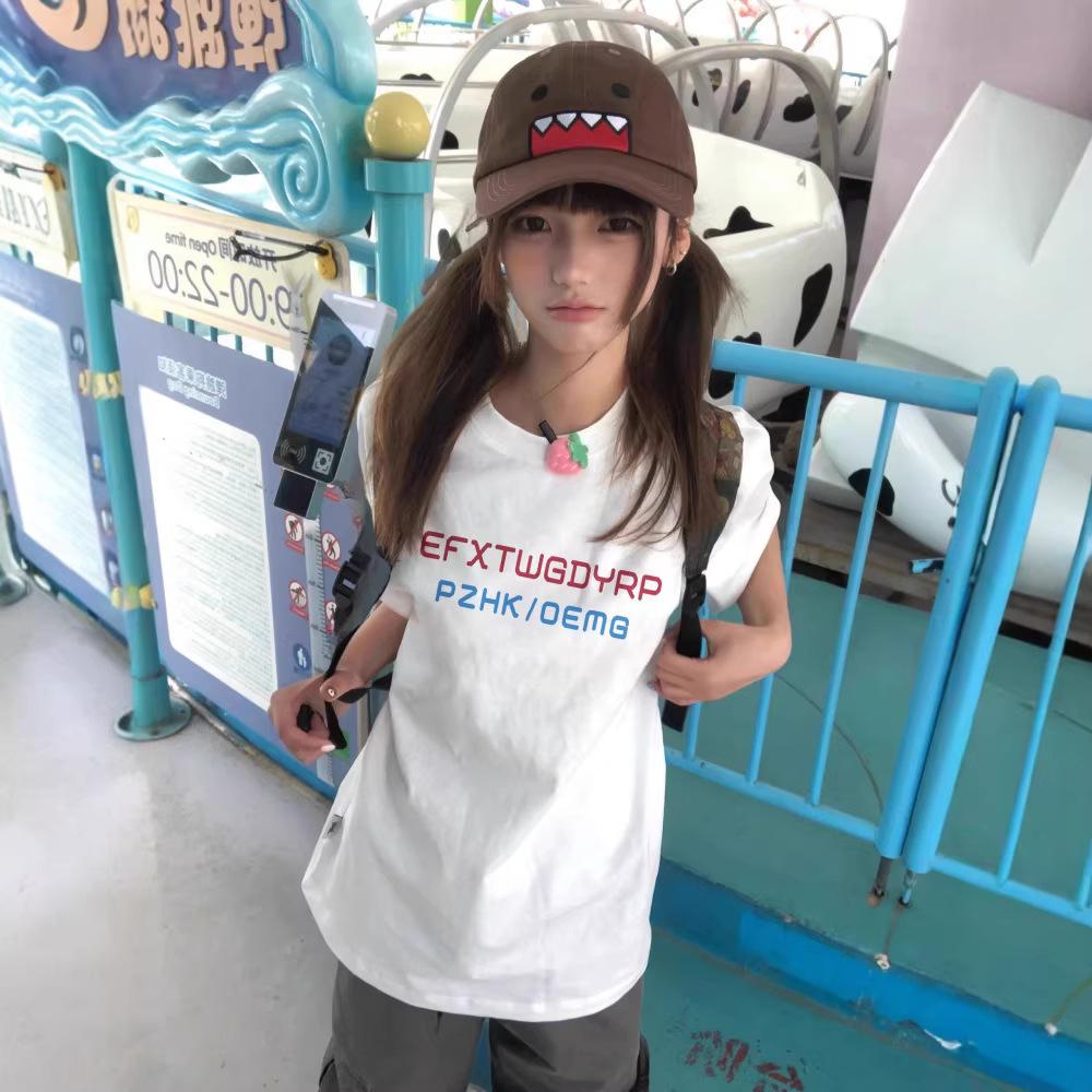 Cotton white short-sleeved t-shirt women's summer design sense niche American loose large size fat mm half-sleeved t-shirt top