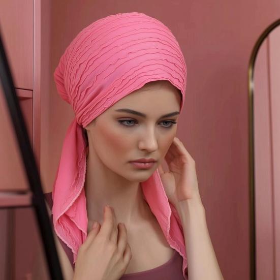 Solid Color Ruffle Slouchy Hat Soft Women Elastic Hair Bonnet Night Sleeping Cap Braids Long Curly Hair Wrap Skull Cap