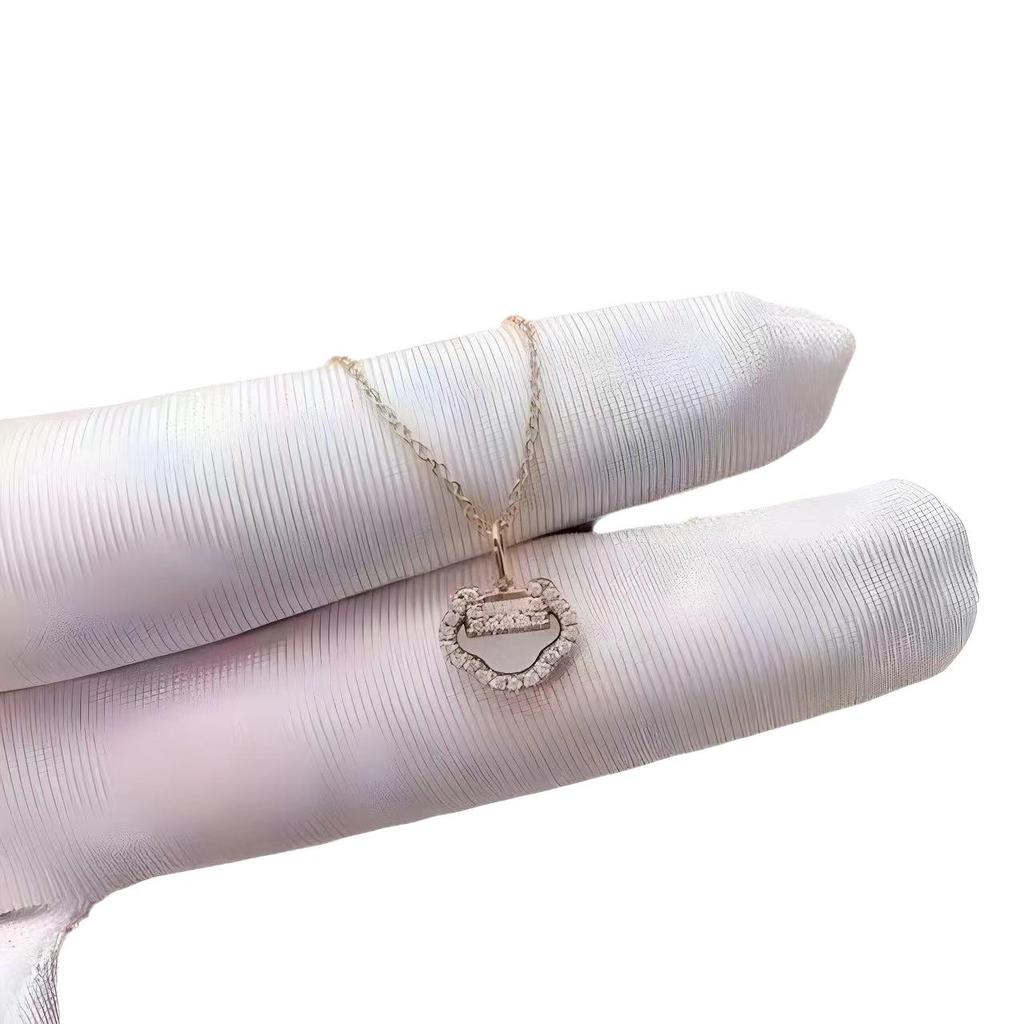 18k Rose Gold Longevity Lock Necklace with Red Chalcedony & White Mother-of-Pearl for Women
