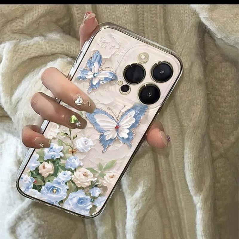 Clear Phone Case For IPhone 17 15 14 13 Pro Max 11 12  Max 7 8 Plus  Stylish Shockproof Soft Cover Floral Butterfly