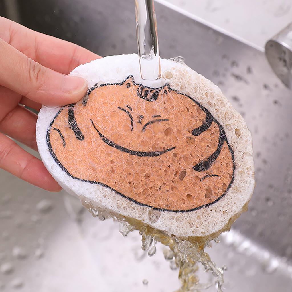 Kitchen Cartoon Dish Sponge Cleaning Sponges Double-Sided Scouring Pads Compressed Wood Pulp Sponge