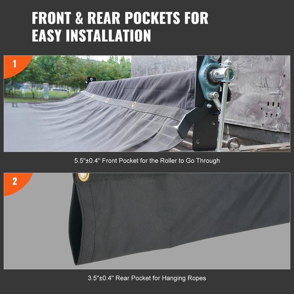 Dump Truck Mesh Tarp, 6 x 14 ft, PVC Coated Black Heavy Duty Cover with 5.5" 18oz Double Pocket, Brass Grommets, Reinforced Double Needle Stitch