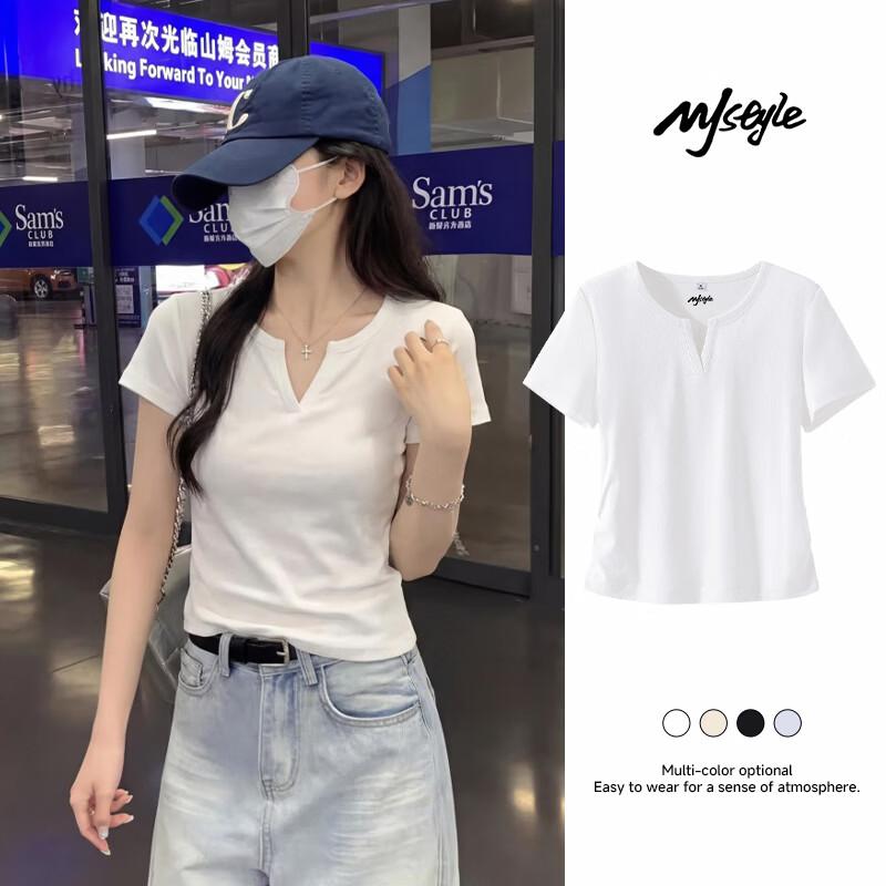 MJ STYLE Women s V-Neck Slim-Fit Short Sleeve T-Shirt S