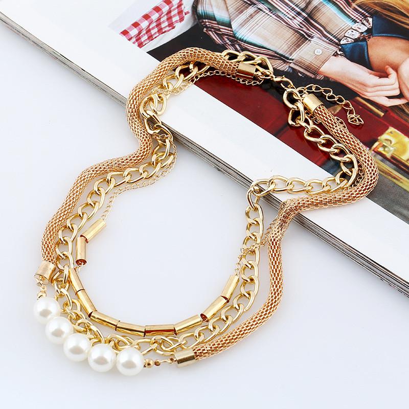 Pearl Layered Necklace For Women With Geometric Design And Water Wave Chain For Gifts And Travel