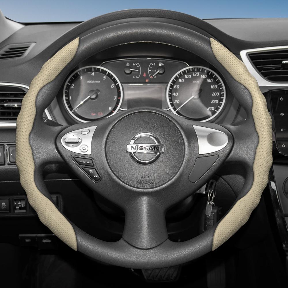Suitable for Nissan Steering Wheel Cover with Wavy Sports Design, Breathable Leather, Segmented Anti-Slip, Sweat-Absorbing Protective Cover