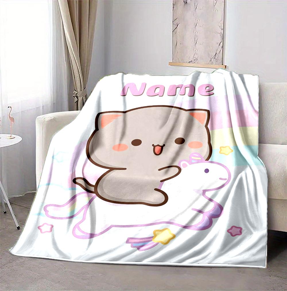 Custom Name Angel Cats Flannel Blanket Throw Blanket Soft Warm Sofa Bed Home Decor Unique Gift
