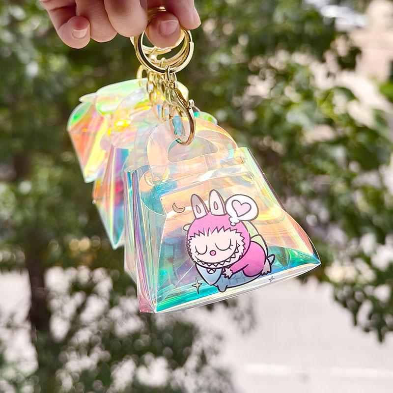 Labubu New Ins Girl Transparent Laser Change Bag Student Mini Coin Key Chain Bag