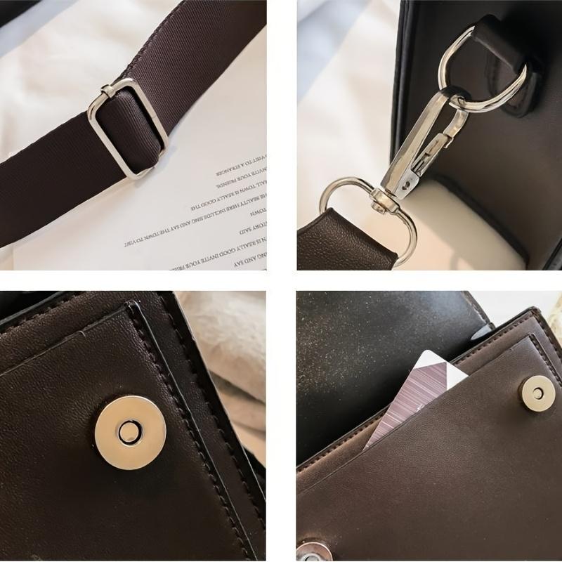 Vintage Solid Color Women'S Crossbody Bag, Simple Texture Versatile Wide Shoulder Strap Fashion Small Square Bag, Detachable Adjustable Shoulder Strap