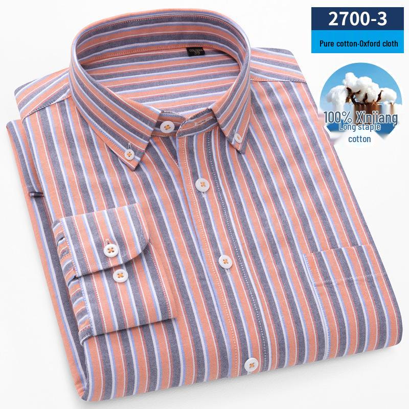 Camicia da uomo a righe in cotone Oxford a maniche lunghe con bottoni