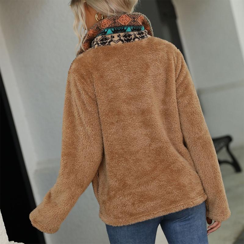 Plush Long-sleeved Sweatshirt Women's Loose Pullover Stand Collar Pocket Half Zip Top