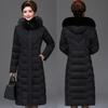 Women's Winter Plus Size Thickened Mid-Length Knee-Length Warm Jacket Elegant Fitted Hooded Coat for Middle-Aged Mothers