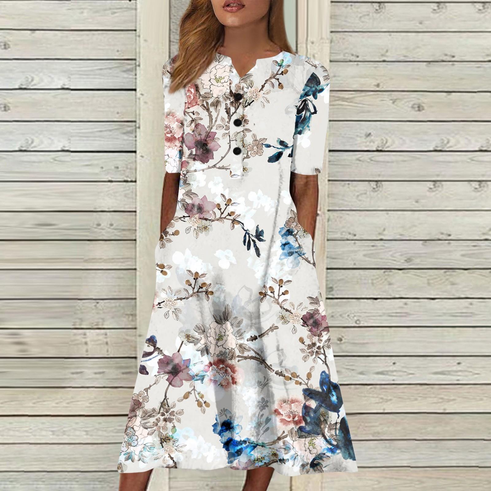 

Женская летняя повседневная модная пляжная свинг-юбка с v-образным вырезом и короткими рукавами XL белый