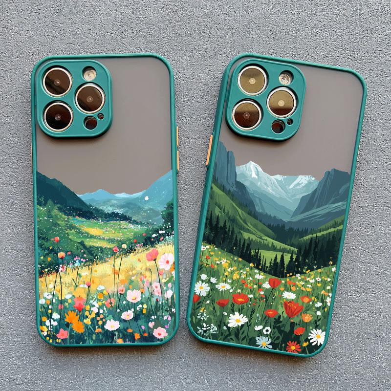 Colorful Wild Mountain Flower Field Phone Case For 17 16 15 14 Pro Max Plus 13 12 Mini 11 Pro Max Shockproof Protective Covers