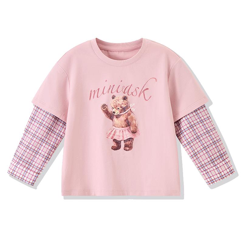 ASK JUNIOR Girls Plaid Color-Block Layered Look Long-Sleeve Tee 90