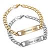 Simple Text Men Gold PVD Stainless Steel ID Blank Bar Bracelet Jewelry Length 20cm/20cm+5cm