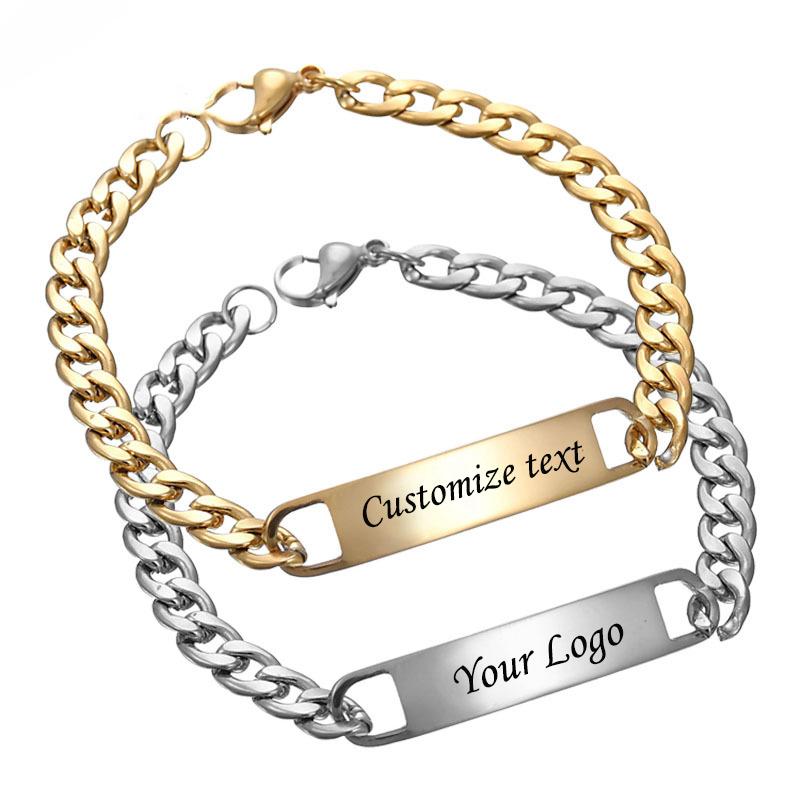 Einfaches personalisiertes Namenslogo Text Herren 18 Karat Gold PVD Edelstahl ID Leere Stange Armband Schmuck Länge 20cm/20cm+5cm