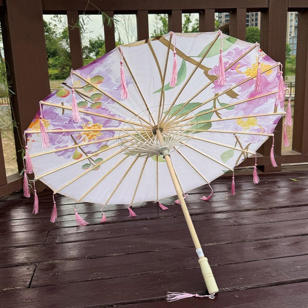 70cm Classical Oil Paper Umbrella Chinese Style Tassel Umbrella Silk Fabric Tassel Umbrella  Girls