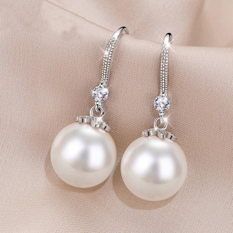 Silver Freshwater Pearl Drop Earrings With Cubic Zirconia For Wedding Party Anniversary Daily Wear