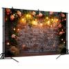 Rustic Brick Wall With Warm Lights And Pink Roses Tapestry Wall Hanging Forwedding Party Decorromantic Floral Art Print Backdrop