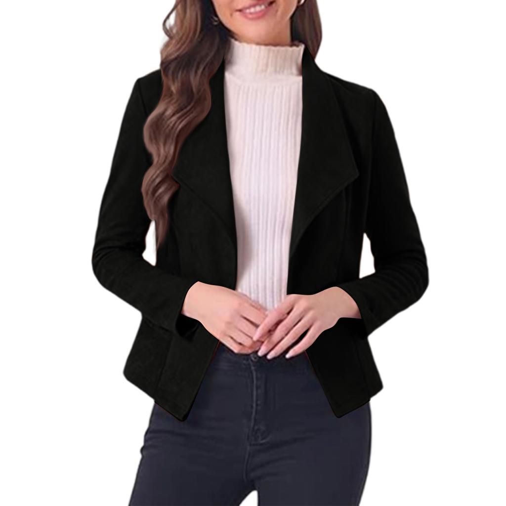 Women's Fashion Elegant Solid Color Lapel Long Sleeve Short Jacket