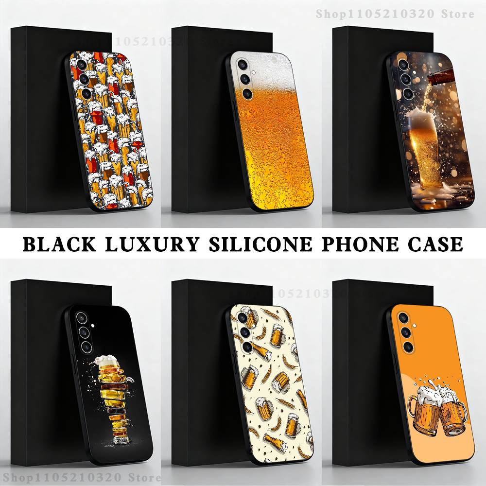 Beer Art Pattern Phone Case For Samsung S 25,24,23,22,30,21,10,9,Ultra,Plus,Lite,FE,4,5 G Black Soft Case