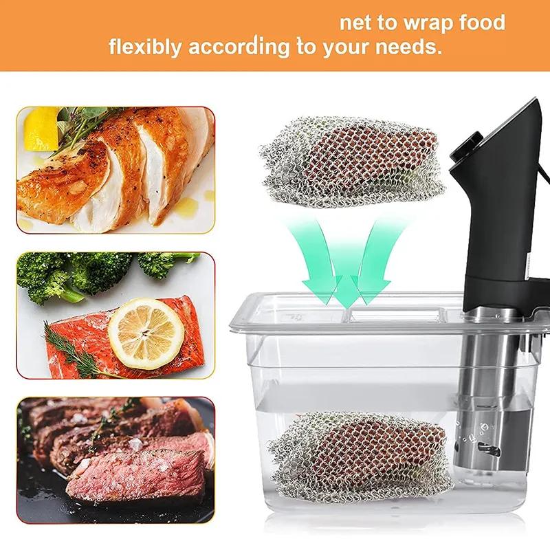 Sous Vide Sänkvikt Livsmedelsklass Rostfritt stål Mesh Net Jämnt Tillaga Mat Sous Vide Matlagningstillbehör Nedsänkningsspispåse