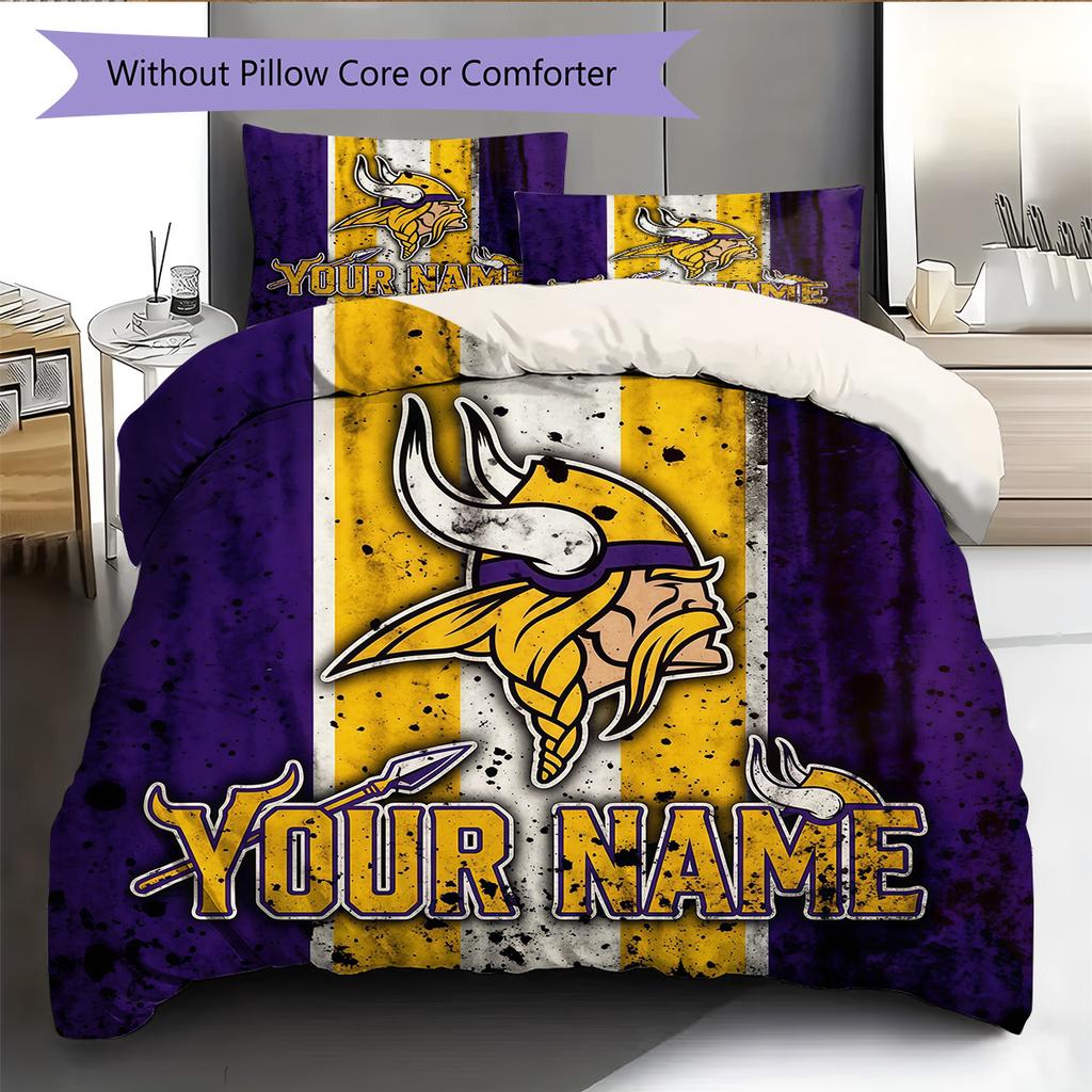 Custom Name Minnesota Vikings2 Pattern Bedding Quilt Set  Home Decoration  Gift (1 * duvet cover + 2 * pillowcase  without core)