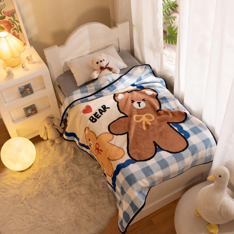 Cartoon Style Flannel Fleece Children's Blanket - Single Layer, All-Season, Small Nap Blanket with Edging