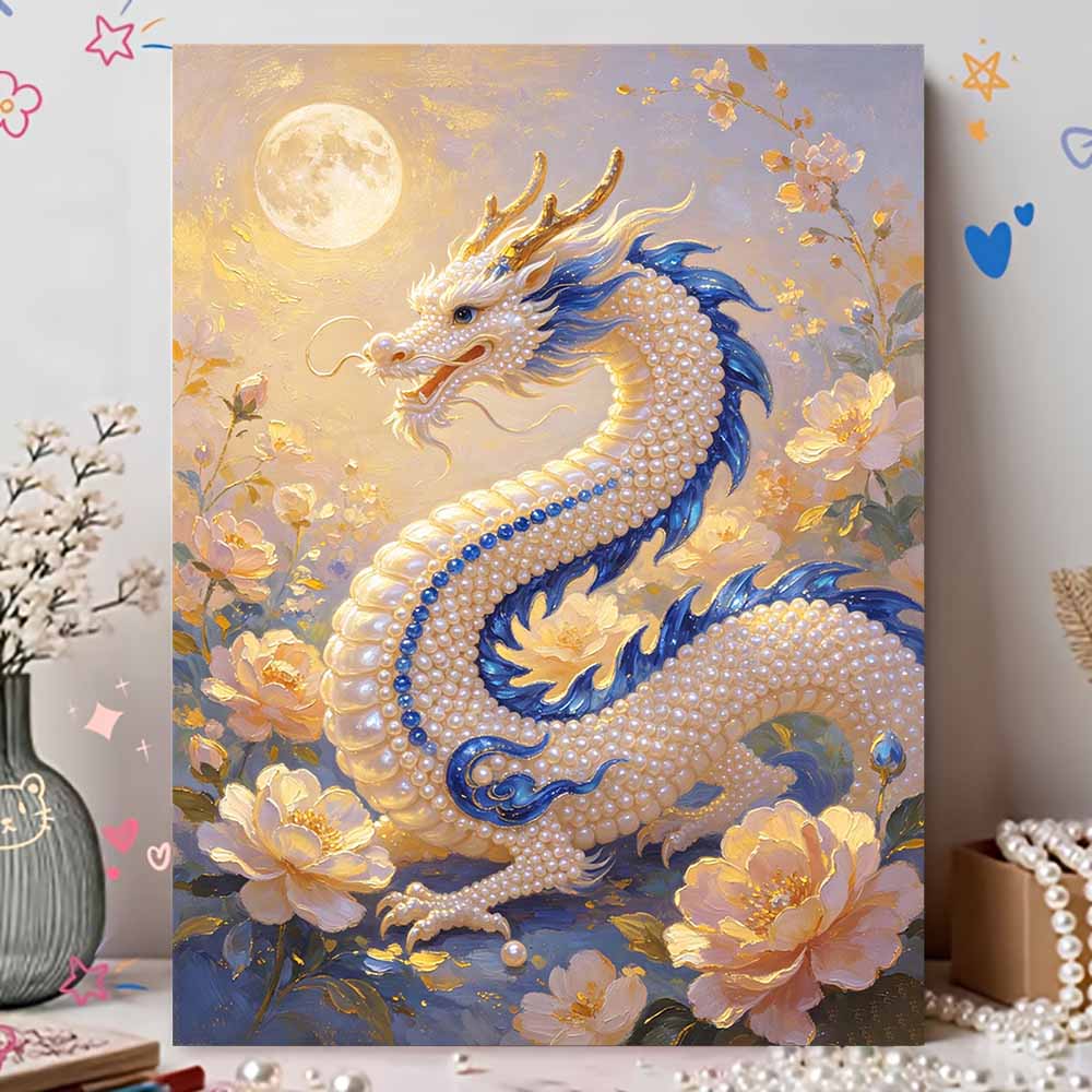 3D Pearl Painting Kit Dragon Design Frameless DIY Bead Art Canvas Leisure Handmade Craft for Bedroom Wall Decor