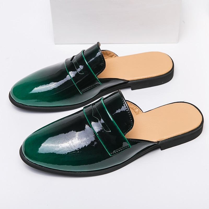 

Модные новые мужские полушлепанцы пенни-лоферы повседневный шарм кожаные мюли мокасины дышащие зеленые черные туфли для вождения 38