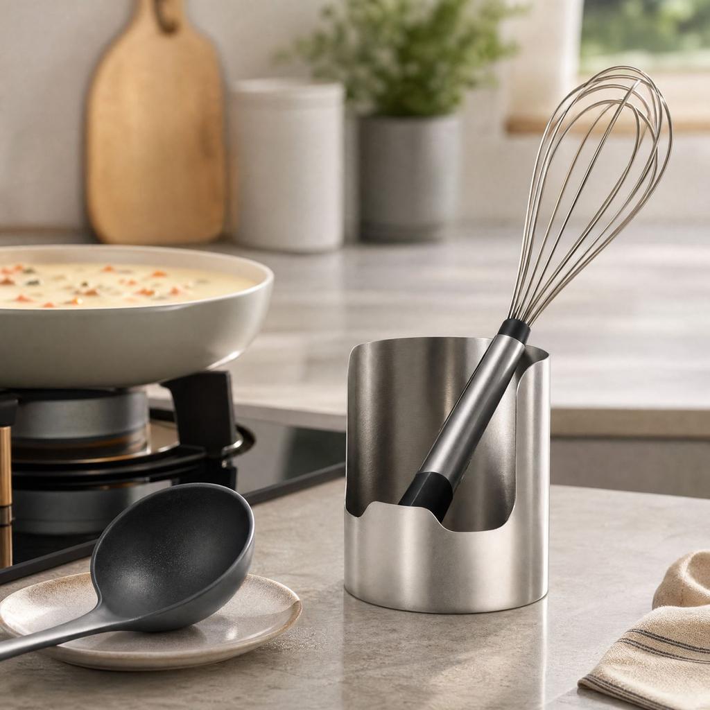 Tapa de Olla de Acero Inoxidable y Soporte para Utensilios con Reposaflechas para Encimera de Cocina