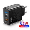 65W Multi-Port USB-C/PD Charger with LED for US, EU, UK - Slow Charge Mobile Devices