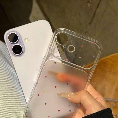 Colorful Dots Apple Phone Case: 17 Large Windows for 17/16 Pro Max, 15/14, 13/12. Transparent for Women.
