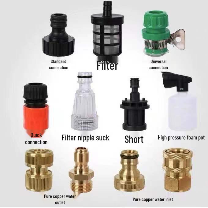 High-Pressure Car Washer with Pure Copper Accessories, Foam Pot, Filter Screen, and Quick Connector.