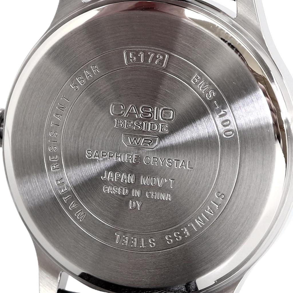 CASIO BESIDE Quartz Sapphire Brown Leather International Model [Casio] Men's Watch, Glass, BMS-100L-5AV, Band, 24-Hour Display, Silver, [Used]