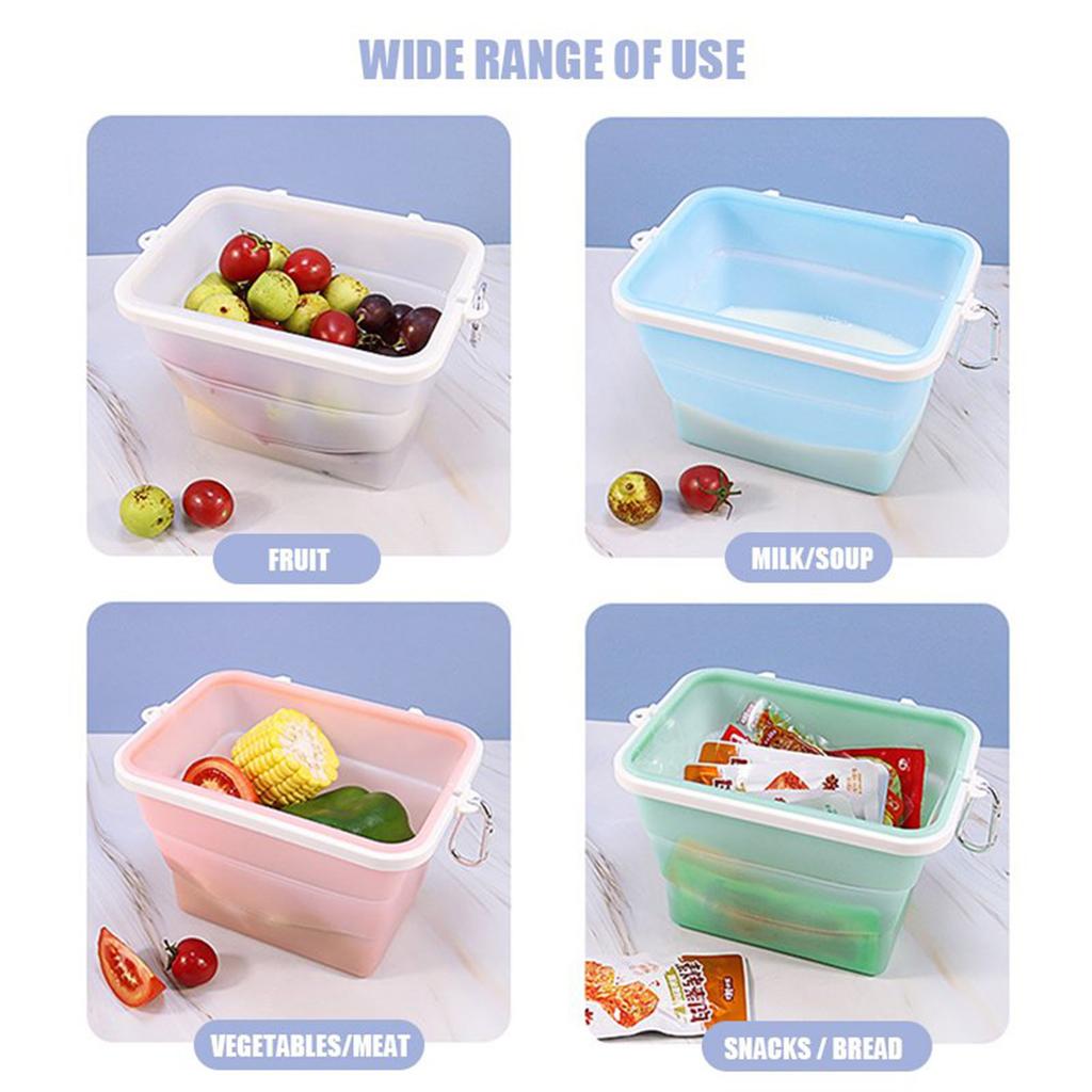 1500 ml Silikon-Lunchbox, Frischhaltedosen, mikrowellengeeignet, wiederverwendbare Silikon-Lebensmittelaufbewahrungsbox, zusammenklappbare Aufbewahrungsboxen