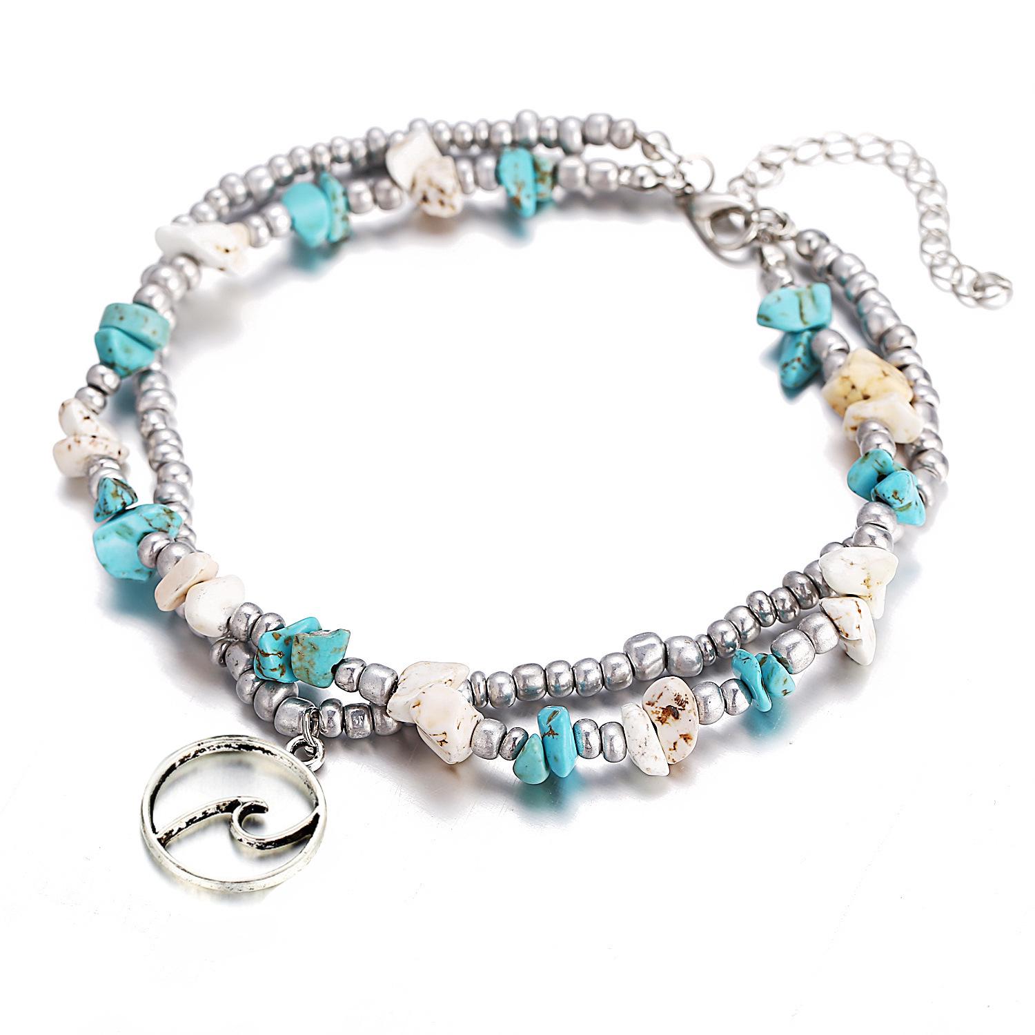 

Модный двухслойный кулон в виде морской звезды, женский ретро-пляжный браслет с черепахой на щиколотке синий