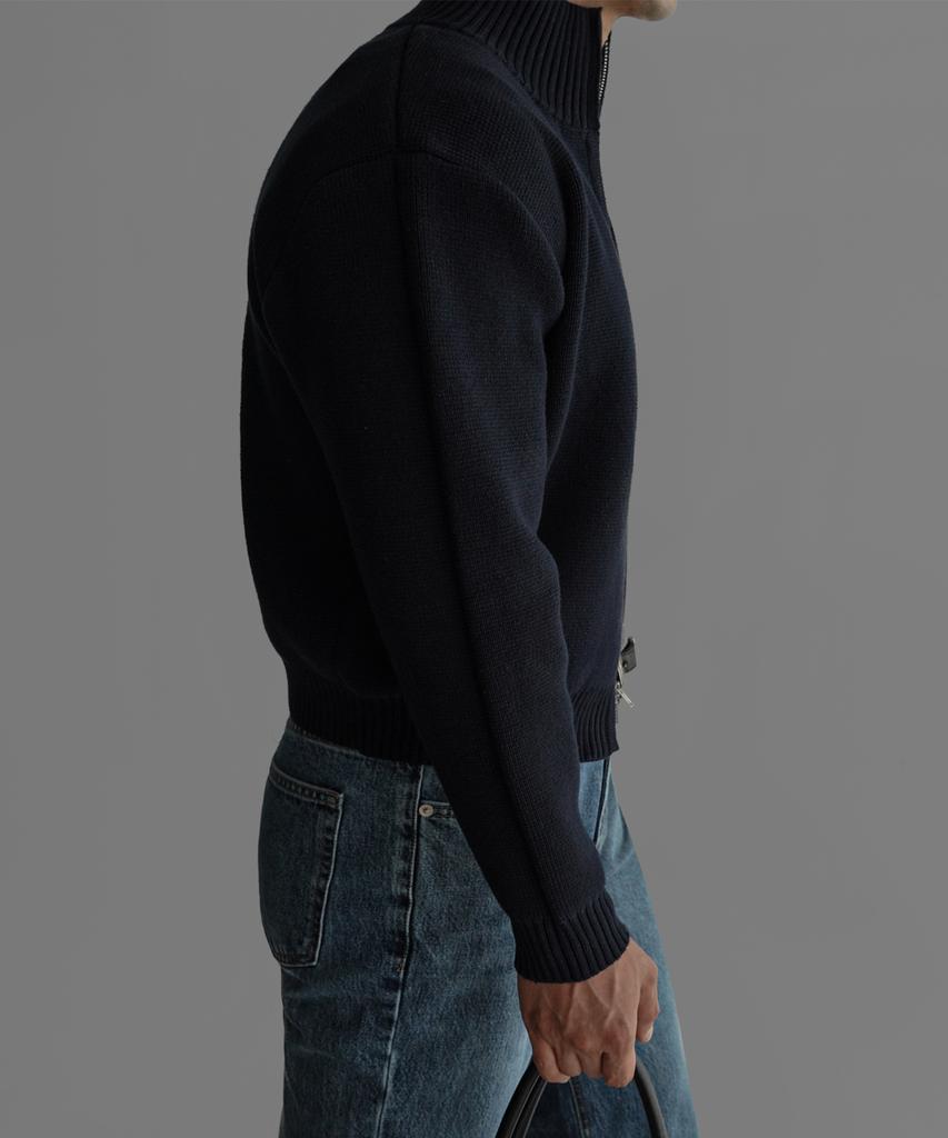 Baulopeulodeogteu Heavy Cotton Crop Knit Zip-Up [Navy]
